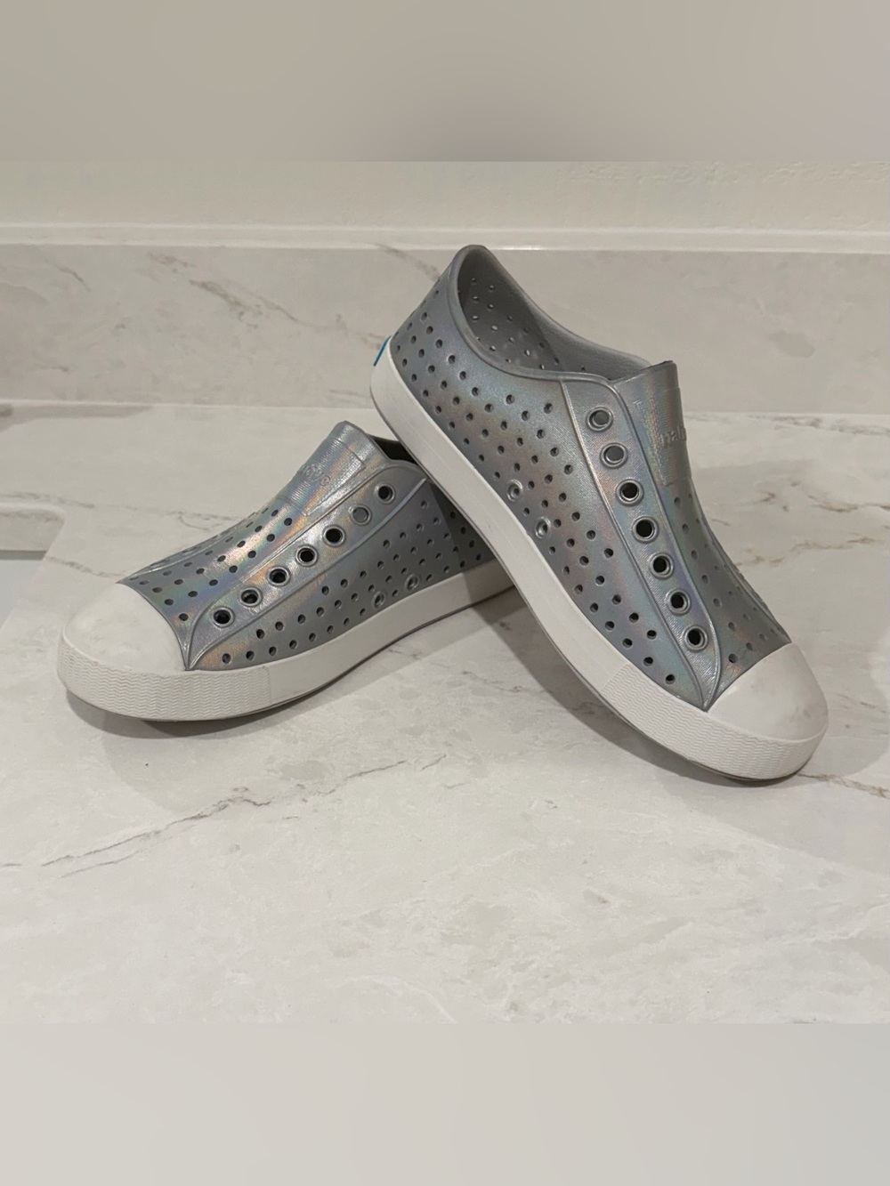 Native Metallic Silver Slip-On Perforated Flats/Water/Sand Shoes